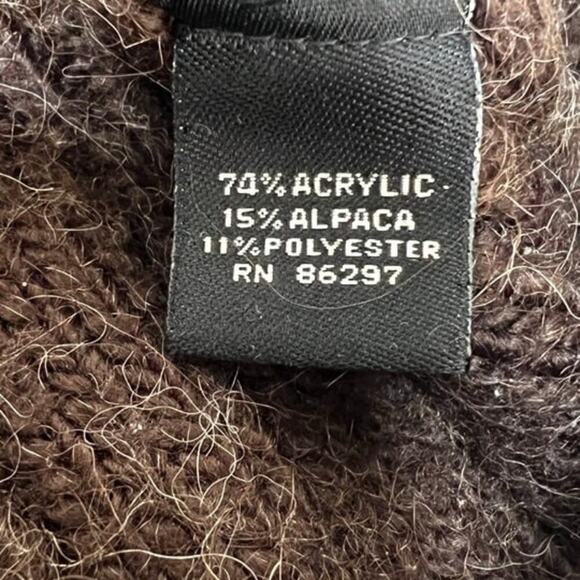 BCBG MAXAZRIA Cardigan Sweater Brown Chunky Knit Bell Sleeves Alpaca Blend Sz L‌ - Picture 8 of 8